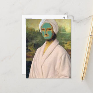 Funny Mona Lisa kümmert sich um Skinavien mit eine Postkarte