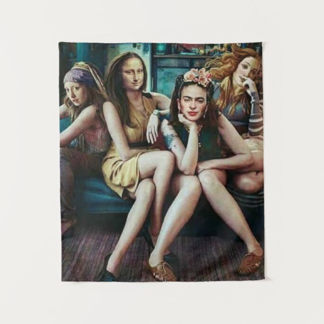 Funny Mona Lisa mit ihren Freundinnen Squad  Wandteppich (Vorderseite)