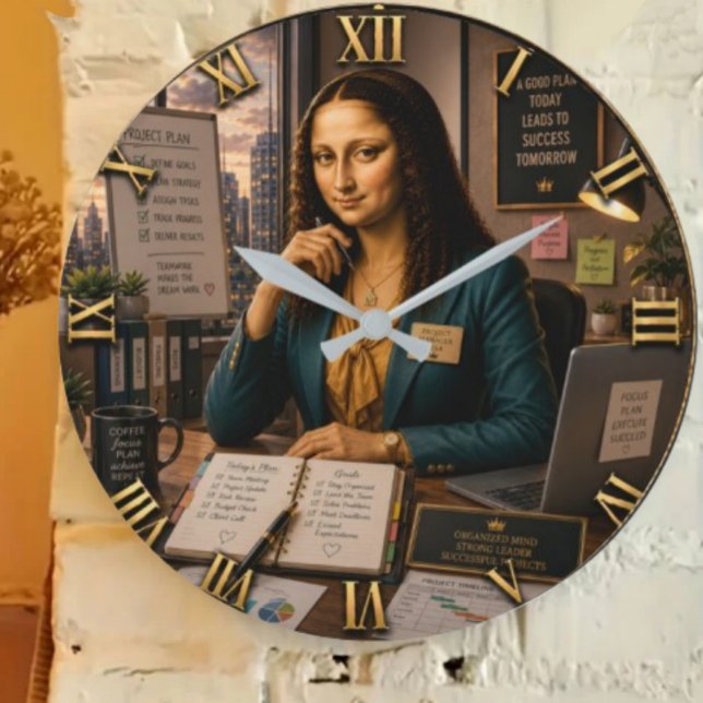 Funny Mona Lisa Project Manager  Office Decor  Große Wanduhr (Von Creator hochgeladen)
