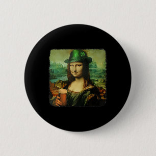 Funny Mona Lisa St. Patricks Day Kleeblatt Hat Lep Button