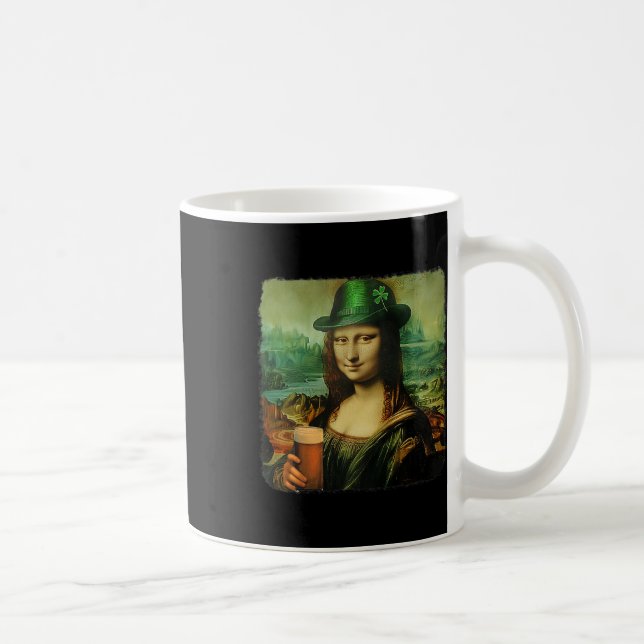 Funny Mona Lisa St. Patricks Day Kleeblatt Hat Lep Kaffeetasse (Rechts)