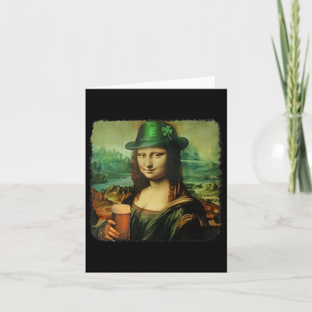 Funny Mona Lisa St. Patricks Day Kleeblatt Hat Lep Karte (Vorderseite)