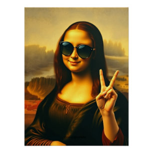 Funny Mona Lisa Twist Peace and Love Glossy Poster