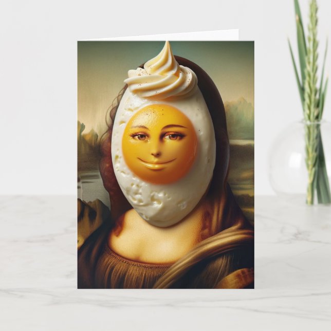 Funny Mona und ein glückliches Ei auf ihrem Gesich Karte (Vorderseite)