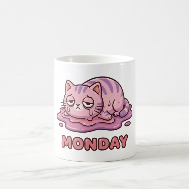 Funny Monday Meltdown Pink Cat Coffee Mug (Centre)