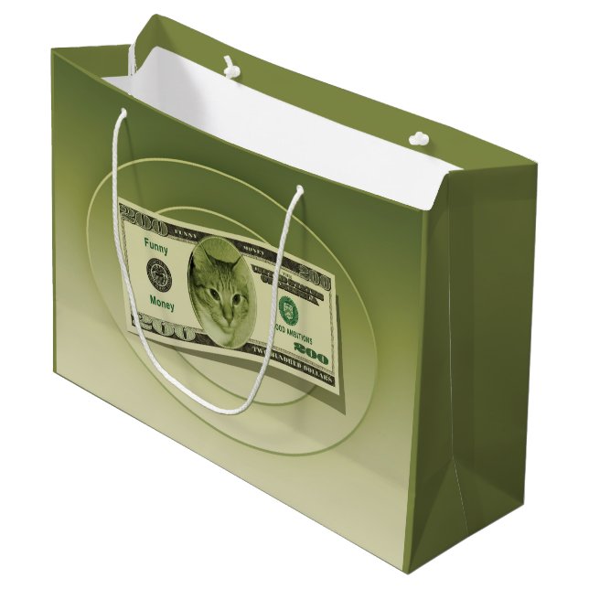 Funny Money Große Geschenktüte (Vorderseite Schrägansicht)