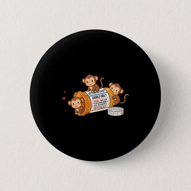 Funny Monkey Anti Depressant Zoo Boys Girls Kids P Button (Vorderseite)