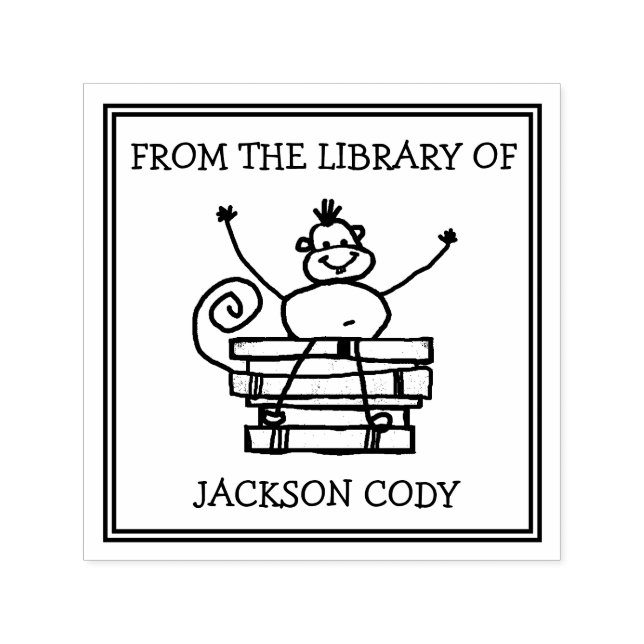 Funny Monkey Book Pile aus der Kinderbibliothek Permastempel (Design)