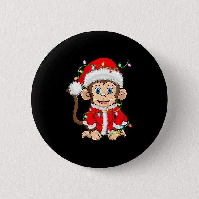 Funny Monkey Christmas Lights Santa Costume Cute A Button (Vorderseite)