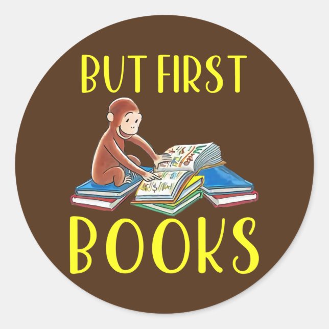 Funny Monkey liest Buch, aber erste Bücher Runder Aufkleber (Vorderseite)