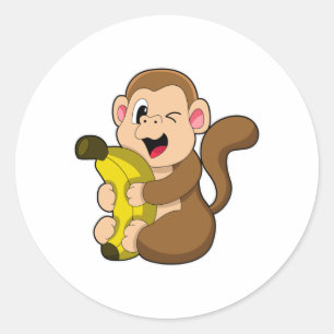 Funny Monkey mit Banana Runder Aufkleber
