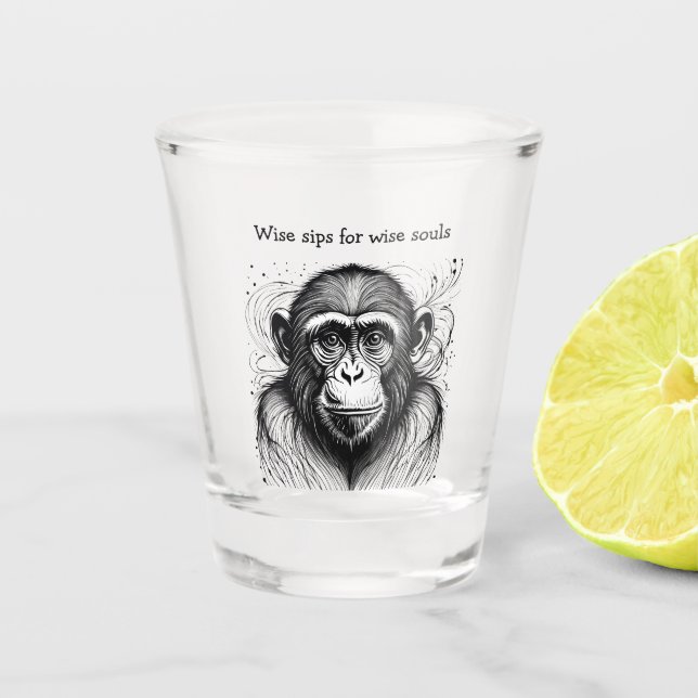 Funny Monkey Schwarz-weiß Ink individuell angepass Schnapsglas (Vorderseite)
