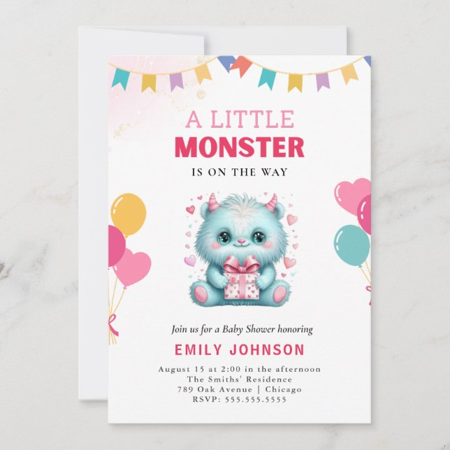 Funny Monster Baby Dusche Einladung (Vorderseite)