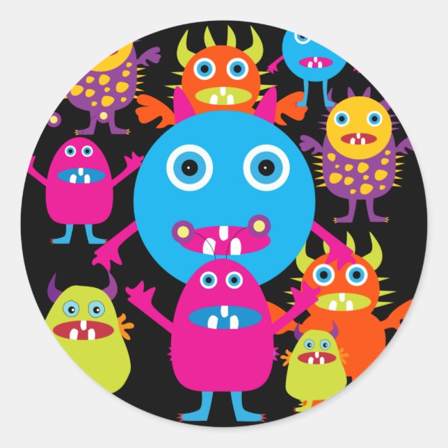 Funny Monster Bash Niedliche Kreaturen Party Runder Aufkleber (Vorderseite)