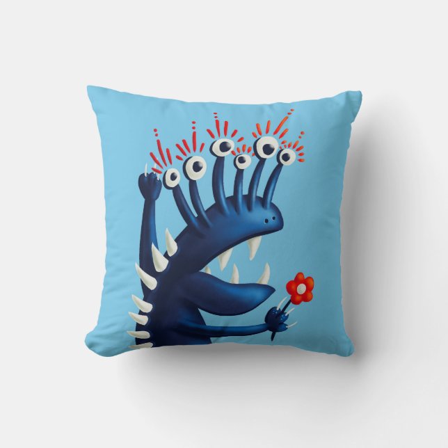 Funny Monster Blumen Blue Kids Kissen (Vorderseite)