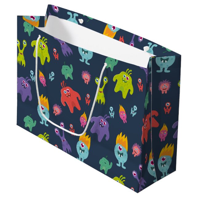 Funny Monster geben Tasche Große Geschenktüte (Vorderseite Schrägansicht)