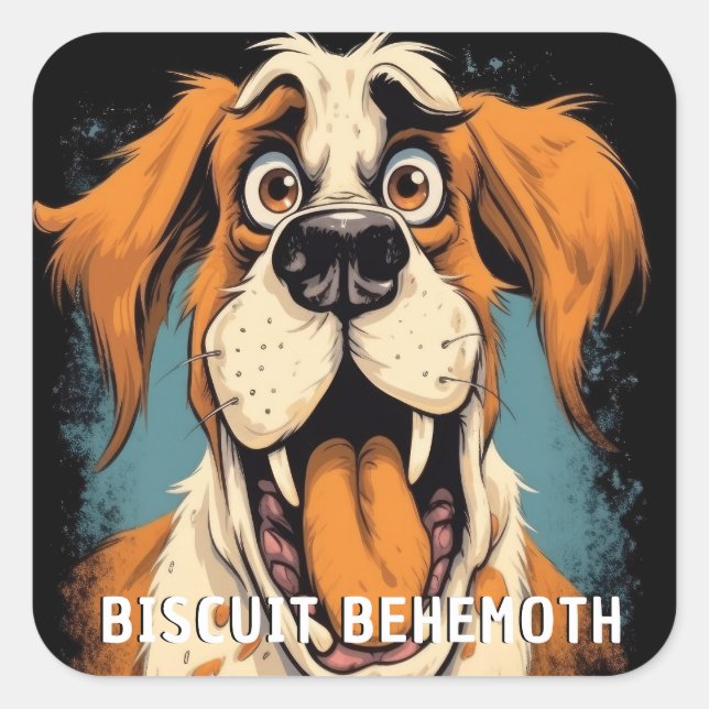 Funny Monster Hund: Biscuit Behemoth Quadratischer Aufkleber (Vorderseite)
