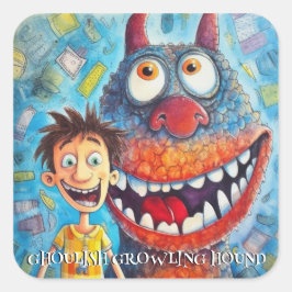 Funny Monster Hund: Ghoulish Growling Hound Quadratischer Aufkleber