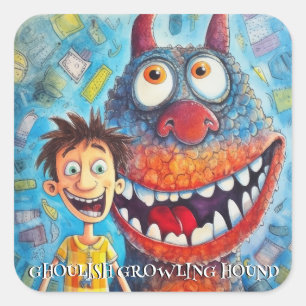 Funny Monster Hund: Ghoulish Growling Hound Quadratischer Aufkleber