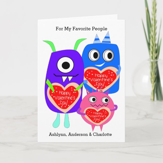 Funny Monster Kids Valentine's Day Feiertagskarte (Vorderseite)