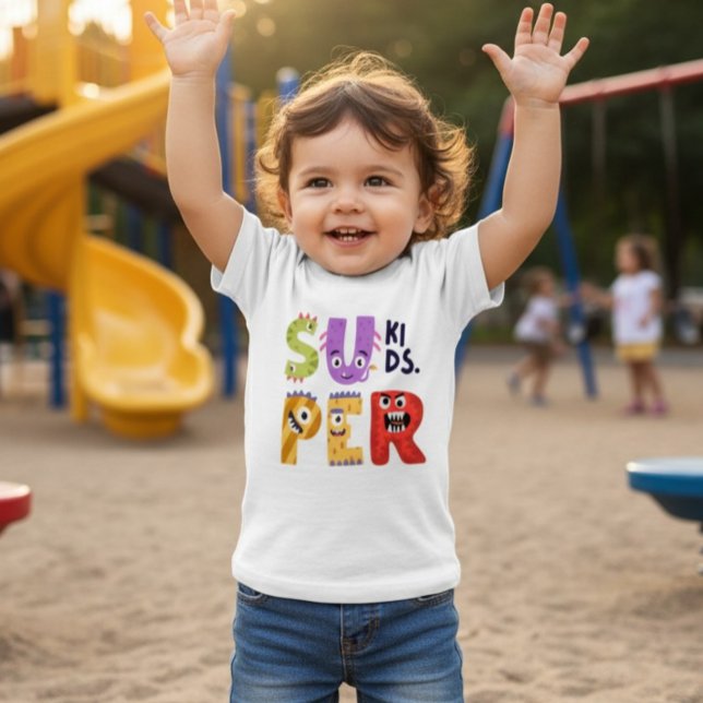 Funny Monster Letters 'Super Kids'  Baby T-shirt (Von Creator hochgeladen)