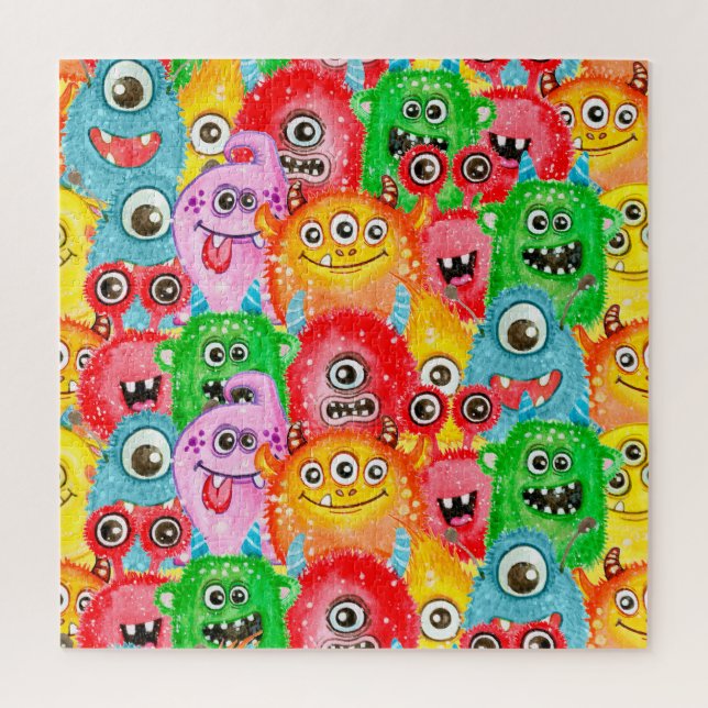 Funny Monsters, Aquarellfarben Nahtloses Muster. (Vertikal)