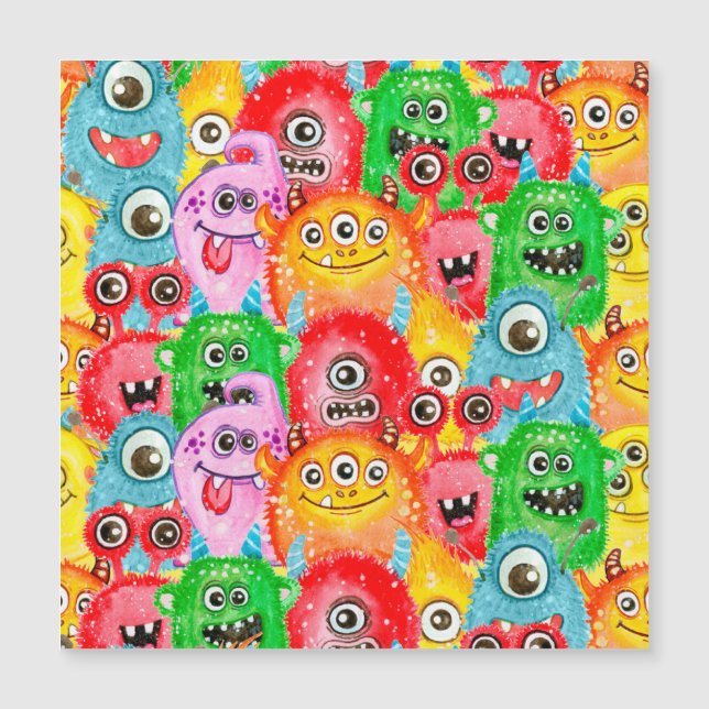 Funny Monsters, Aquarellfarben Nahtloses Muster. Magnetkarte (Vorderseite)