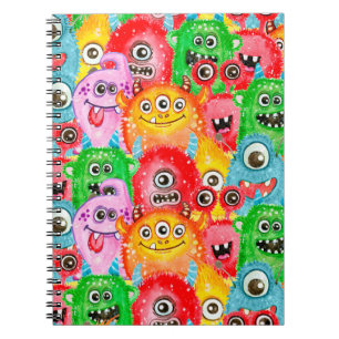 Funny Monsters, Aquarellfarben Nahtloses Muster. Notizblock