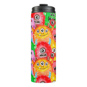 Funny Monsters, Aquarellfarben Nahtloses Muster. Thermosbecher