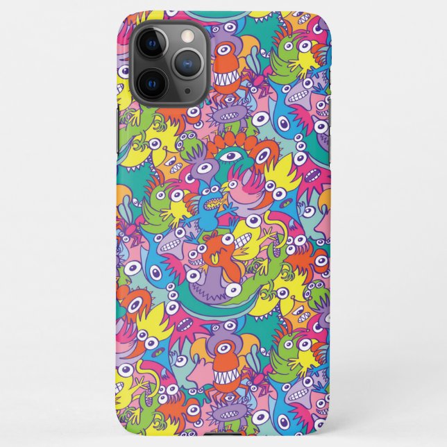 Funny Monsters bunter Parade im Doodle Art Stil iPhone Hülle (Rückseite)