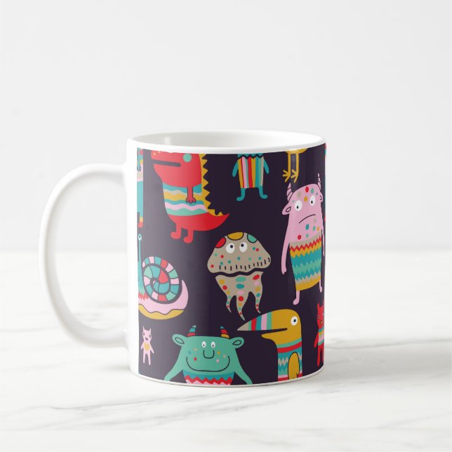 Funny Monsters Cartoon Nahtloses Muster Kaffeetasse (Links)