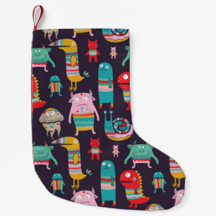 Funny Monsters Cartoon Nahtloses Muster Kleiner Weihnachtsstrumpf