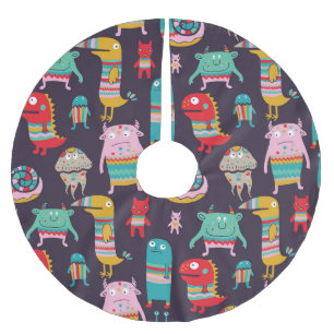Funny Monsters Cartoon Nahtloses Muster Polyester Weihnachtsbaumdecke