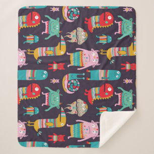 Funny Monsters Cartoon Nahtloses Muster Sherpadecke