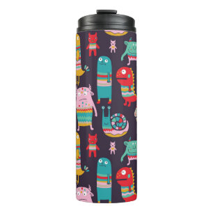 Funny Monsters Cartoon Nahtloses Muster Thermosbecher