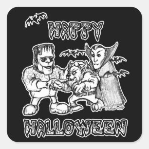Funny Monsters - glückliches Halloween Quadratischer Aufkleber