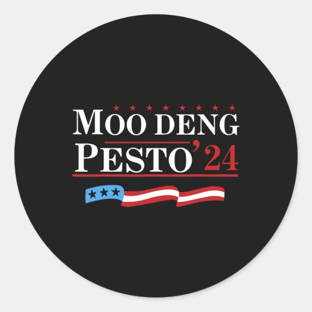 Funny Moo Deng Pesto 24 Penguin Ba Runder Aufkleber (Vorderseite)