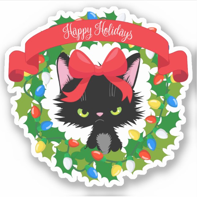 Funny Moody Christmas Cat Aufkleber (Vorderseite)