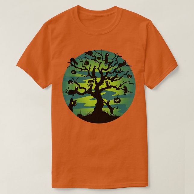 Funny Moon Black Cats Pumpkin Tree Moon Halloween  T-Shirt (Design vorne)