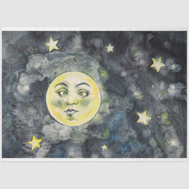Funny Moon Stars Sky Decoupage Tissue Paper Seidenpapier (Vorderseite)