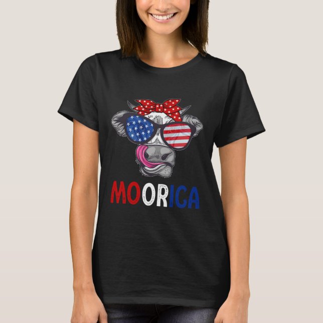 Funny Moorica 4. Juli American Flag Kuh Männer Wo T-Shirt (Vorderseite)