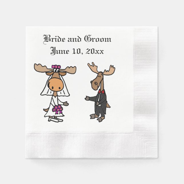 Funny Moose Brie and Groom Serviette (Vorderseite)