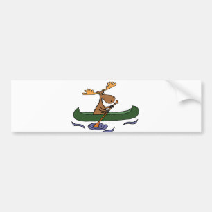 Funny Moose Canoeing Cartoon Autoaufkleber