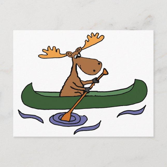 Funny Moose Canoeing Cartoon Postkarte (Vorderseite)