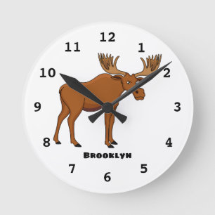 Funny moose cartoon illustration runde wanduhr