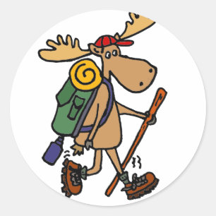 Funny Moose Hiker Runder Aufkleber