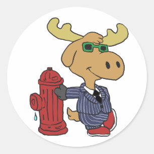 Funny Moose in blauer Anzug   Hintergrundfarbe aus Runder Aufkleber