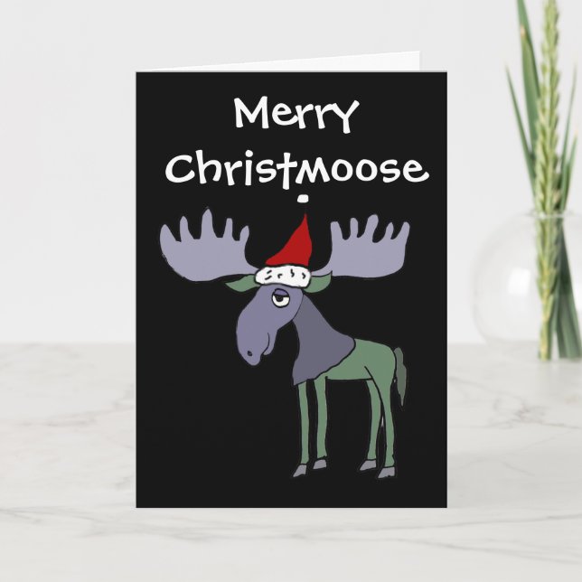 Funny Moose in Weihnachtsmannmütze Feiertagskarte (Vorderseite)