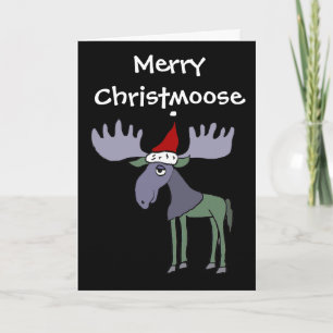 Funny Moose in Weihnachtsmannmütze Feiertagskarte