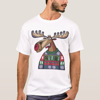 Funny Moose mit Ugly Christmas Sweater T-Shirt